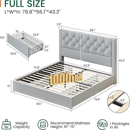 LARMACE Full Size Bed Frame Upholstered Platform Bed - Image 2