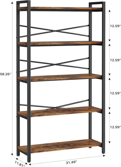 5 Tier Bookshelf 31.49" Width, Book Organizers and Storage, Wood and Metal Tall - Image 3