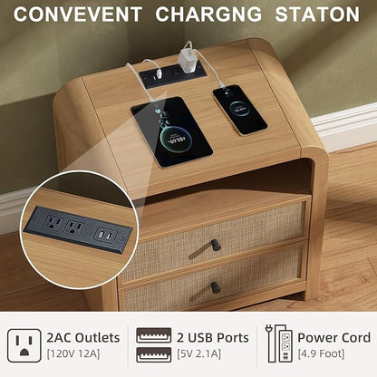 Oak&Sparrow Rattan Nightstand Set of 2, 23.6'' Rattan End Table - Image 4