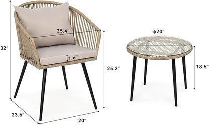 YITAHOME 3-Piece Wicker Small Patio Balcony Chair Set, Outdoor Rattan - Image 7