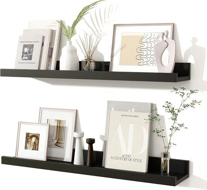 Fun Memories Picture Ledge Shelves Set of 2, 24 Inch Rustic Wall Mounted by FunMemories