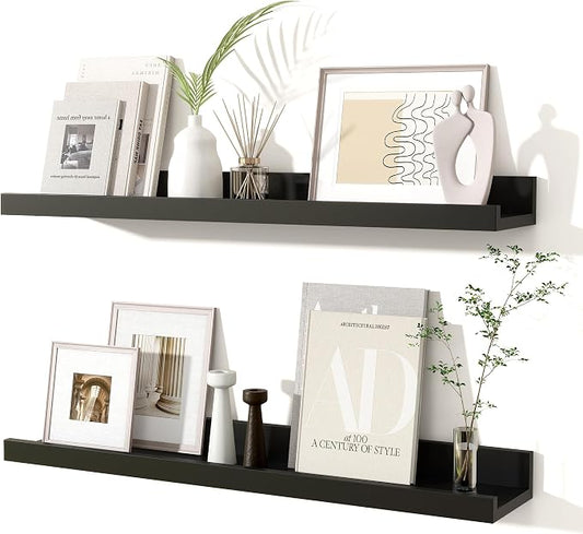 Fun Memories Picture Ledge Shelves Set of 2, 24 Inch Rustic Wall Mounted by FunMemories
