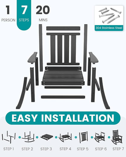 SERWALL Outdoor Rocking Chair Set of 2, HDPE Rocking Chair - Image 7