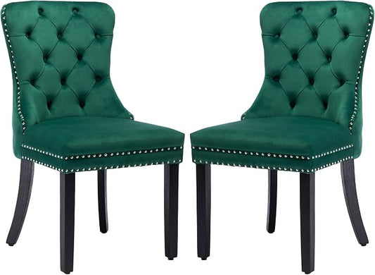 KCC Velvet Dining Chairs Set of 2, Upholstered High-end Tufted Dining Room Chair by KCC