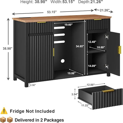Coffee Bar with Mini Fridge Space & Charging Station, Modern Fluted Mini Fridge - Image 2