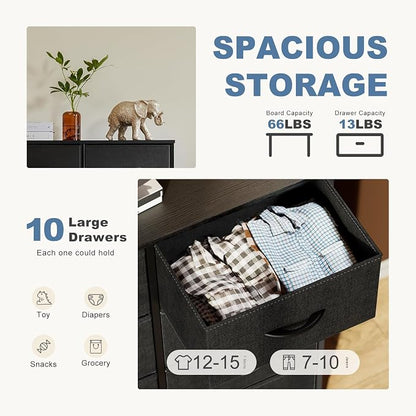 DUMOS Dresser for Bedroom, 10 Storage Drawers, Wide Fabric Closet Chests - Image 4