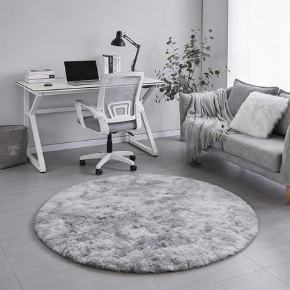 Amdrebio Tie-Dyed Light Grey Round Area Rug 4Ft - Image 6