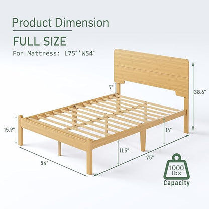 BOSRII 14in High Solid Bamboo Wood Platform Full Size Bed Frame - Image 2