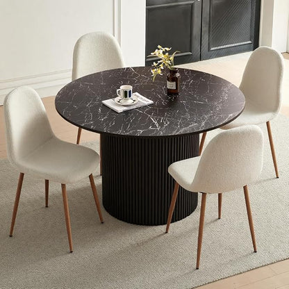 Dining Table Set for 4, Mid Century Modern 47 Inch Black Marble-Look Wooden - Image 7