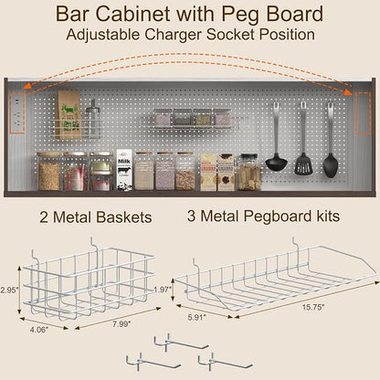 71" Pantry Cabinet with Pegboard, Movable Charging Station & Arched Door Cabinet - Image 2