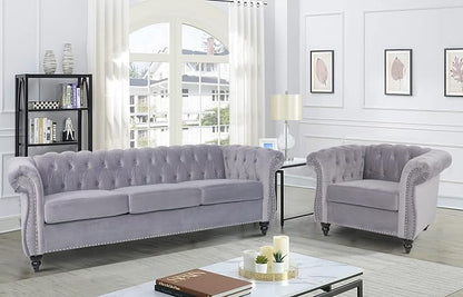 RARZOE Modern 2 Pieces Living Room Sofa Set, Contemporary Tufted Button Velvet by RARZOE