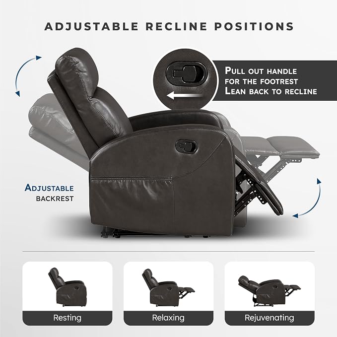 Lexicon Manual Reclining Sofa, Faux Leather Recliner Sofa, Wall Hugger - Image 4