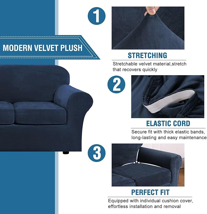 H.VERSAILTEX Rich Velvet Stretch 2 Piece Cover Chair Slipcover Sofa Cover - Image 3