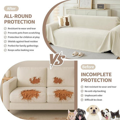 Couch Cover for Dogs, Boho Sofa Covers for 2 Cushion Couch, Chenille Sofa - Image 2