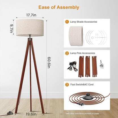 LEPOWER Wood Tripod Floor Lamp, Mid Century Standing Lamp, Modern Design - Image 8