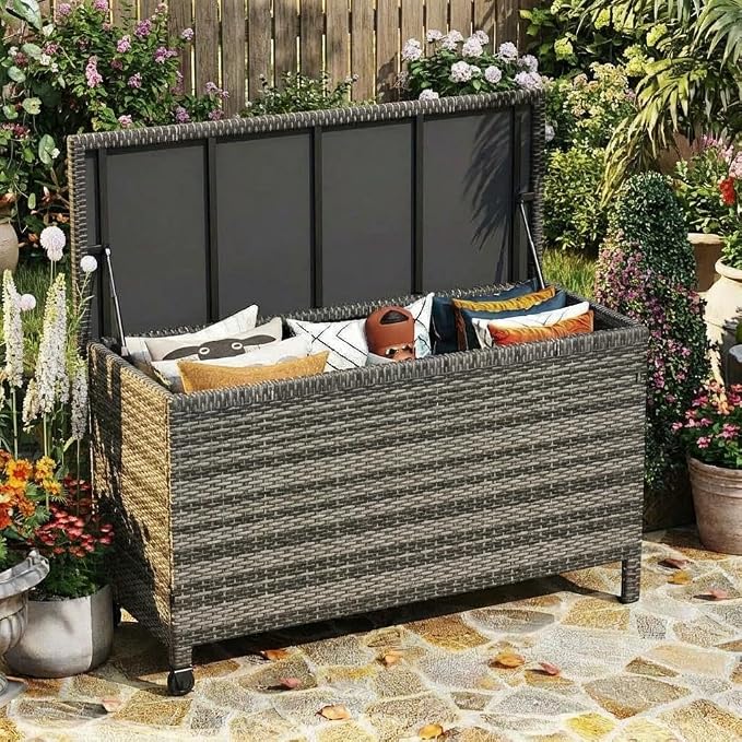 GarveeLife Outdoor Wicker Storage Box, PE Rattan Patio Storage Chest - Image 2