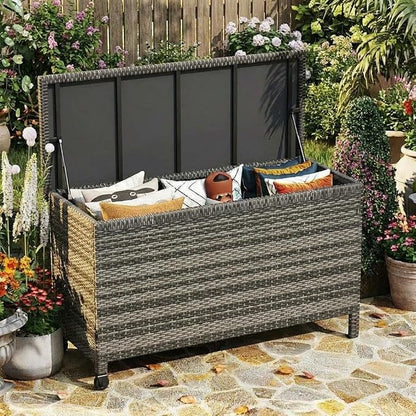 GarveeLife Outdoor Wicker Storage Box, PE Rattan Patio Storage Chest - Image 2