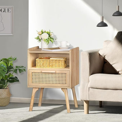 Lerliuo Rattan Nightstand, Boho Side Table - Image 4