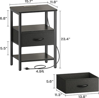 SUPERJARE Nightstand with Charging Station, Bed Side Table with Adjustable - Image 3
