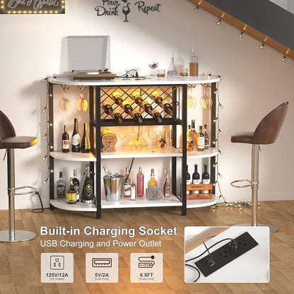 Unikito Bar Table Cabinet with Charging Station, Wine Rack Table with LED Light - Image 6