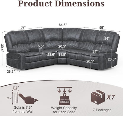 Yolsali Manual Reclining Sectional Sofa Set, 5 Seats Soft Dutch Velvet Recliner - Image 2