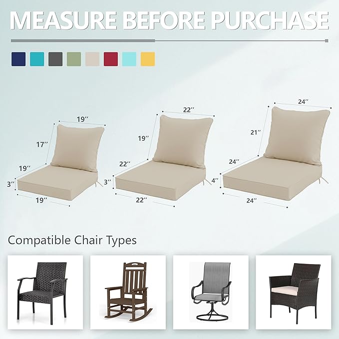 22x22 Inch Patio Chair Cushions Set of 2, Outdoor Furniture Cushions - Image 7