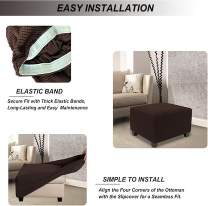 NeColorLife Stretch Ottoman Cover Square Soft Knitted Jacquard Washable Thick - Image 5