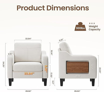 Accent Chair for Living Room Modern Linen Upholstered Armchair Side Wooden - Image 3