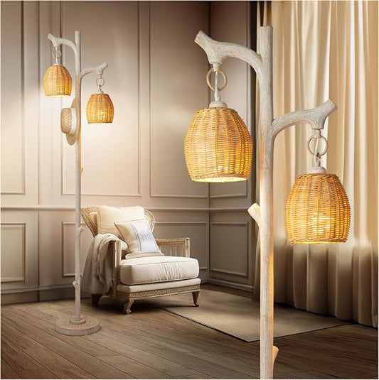 Scenekoy 68" High Farmhouse Rustic Country Cottage Floor Lamp Tree Trunk Faux by SCENEKOY
