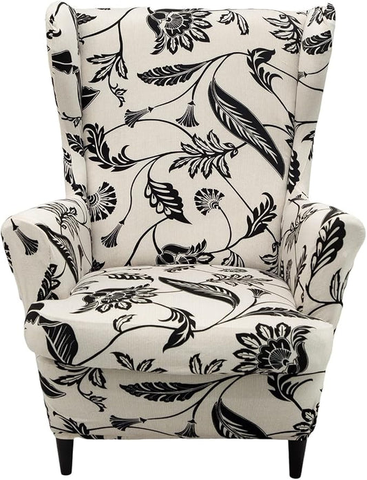 HAOYONG Wing Chair Slipcovers Printed Wingback Chair Covers 2 Pieces Wingback by HAOYONG