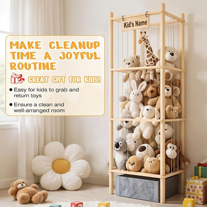 Stuffed Animal Storage with Toys Tray, 57In Large Wooden Stuffy Plushies - Image 7