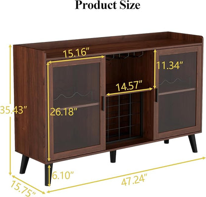 Loomie Wine Bar Cabinet with LED Light, Home Coffee Cabinet with Wine Rack and - Image 2