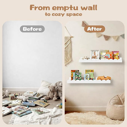Nursery Floating Shelves for Kids Room, 4 Pack 23.6 x 4.7 Inch Scalloped Kids - Image 4