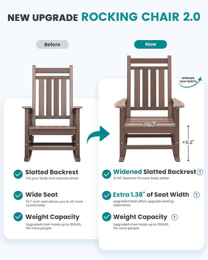SERWALL Outdoor Rocking Chair Set of 4, HDPE Rocking Chair - Image 6