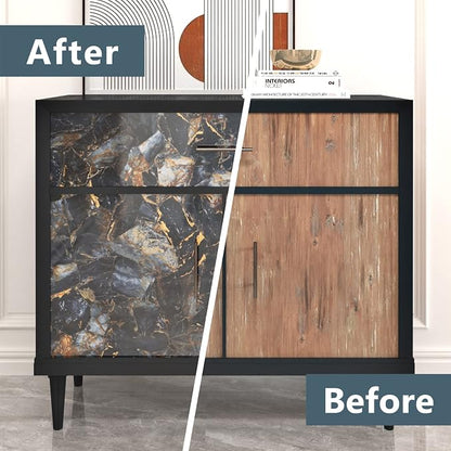 Marble Black/Purple Contact Paper Peel and Stick Countertops Gold Wallpaper - Image 7