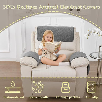 Armrest Covers - Arm Chair Covers Set of 3 Recliner Chair Covers, - Image 2