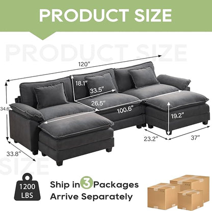 Oprisen 120" Modular Sectional Sofa, Comfy Cloud Couch Sectional Sofa - Image 2