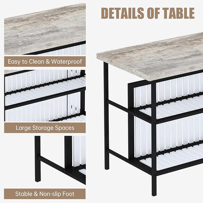 AWQM Kitchen Island with Seating & Storage Shelf, Faux Marble Island Table - Image 7