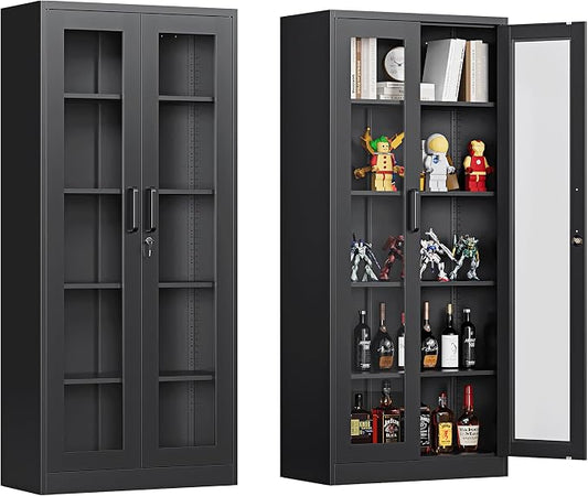 Display Cabinet with Glass Doors, Display Case Cabinet by Anxxsu