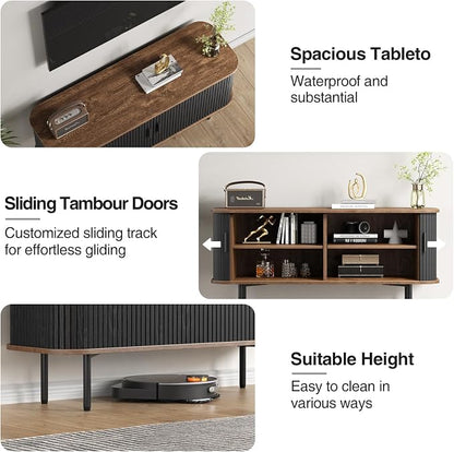 47''W Black Cabinet with Storage, Media Console, Tambour TV Stand, Television - Image 8