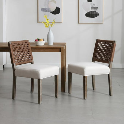 LZAREAL Farmhouse Dining Chairs Set of 6 Linen Fabric Upholstered Accent Side - Image 2