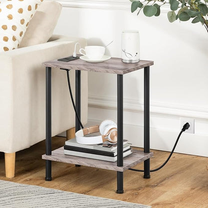 HOOBRO Side Table with Charging Station, Nightstand with 2-Layer Storage Shelves - Image 5