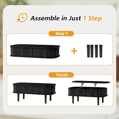 Fully Assembled Fluted Lift Top Coffee Table - Image 3