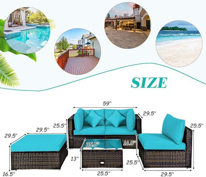 Tangkula 5 Pieces Patio Rattan Furniture Set, Outdoor Sectional Rattan Sofa Set - Image 5