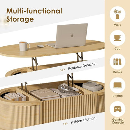 LYNCOHOME Fluted Lift Top Coffee Table - Image 3