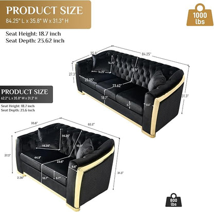 DAMAIFROM Mid Century Modern Chesterfield Sofa Couch, 5 Seat Tufted Sofas - Image 2