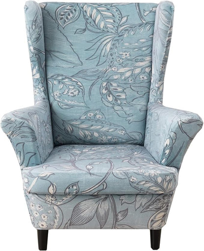 KRFOONN Velvet Wing Chair Slipcovers 2 Piece Stretch Printed Wingback Chair by KRFOONN