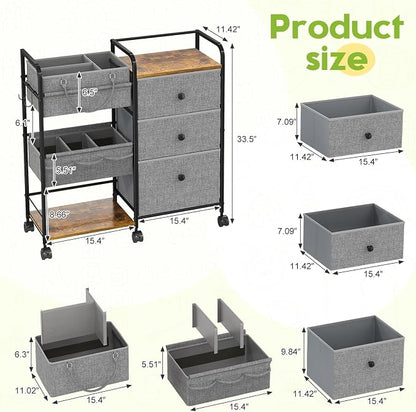 Cidaziya 2In1 Baby Diaper Caddy Organizer and Storage, 3 Tier Rolling Cart - Image 7