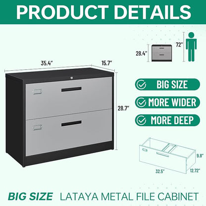 Letaya File Cabinet with Lock-Lateral 2 Drawer Metal Filing - Image 3