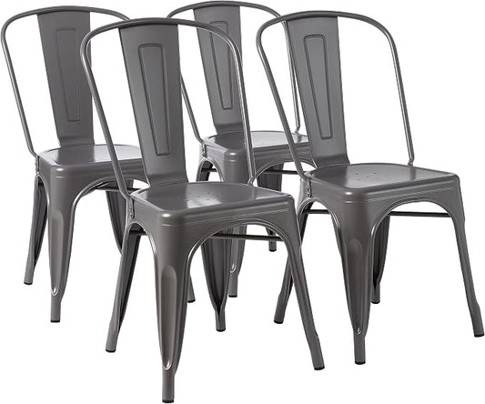 Amazon Basics Metal Dining Chairs, Indoor/Outdoor, 330-Pound Capacity, Dark Gray by AmazonBasics